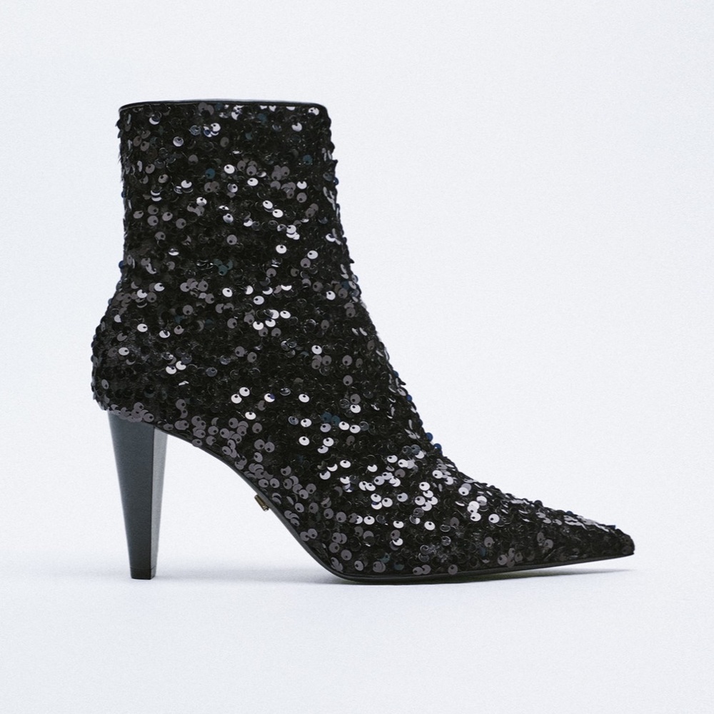 NWT Zara Sequin Pointed Toe Ankle Boots Booties SZ 37 / 7 US & SZ 40 / 9 US